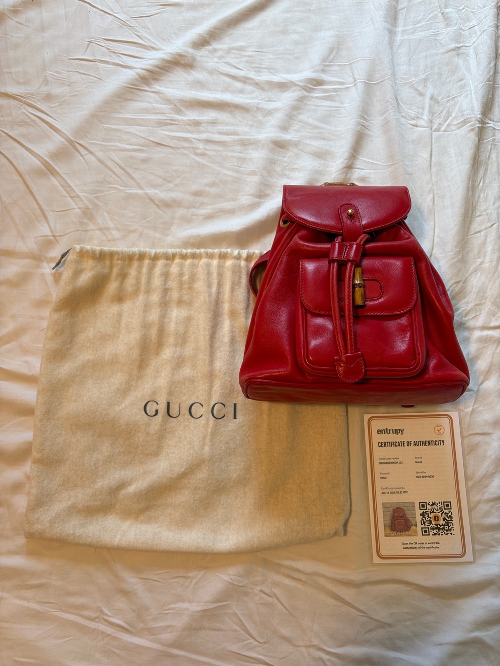 Vintage Tom Ford Era Gucci Red Mini Bamboo Backpack - Picture 2 of 16